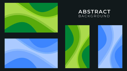 Abstract waves, green and blue, background wallpaper banner  template. Orientation landscape and portrait, waves, fluid, modern colors. Vector template	
