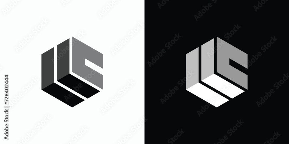 Poster vector logo design illustration of a hexagonal cube shape with the initials l l c with a three-dimen