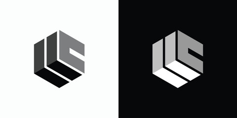Vector logo design illustration of a hexagonal cube shape with the initials L L C with a three-dimensional effect.