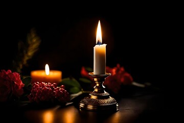A Captivating Glimpse into Sophistication with a Vintage Candle Holder Set, Isolated on a Luxurious Black Background, Casting an Inviting Glow Captured through the Lens of a High-Definition Camera—A R