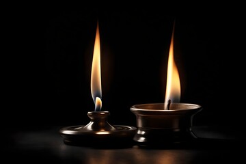 Obraz na płótnie Canvas A Captivating Glimpse into Sophistication with a Vintage Candle Holder Set, Isolated on a Luxurious Black Background, Casting an Inviting Glow Captured through the Lens of a High-Definition Camera—A R