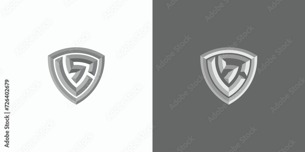 Poster vector logo design illustration of a shield shape with the initials of the letters l s or l r with a