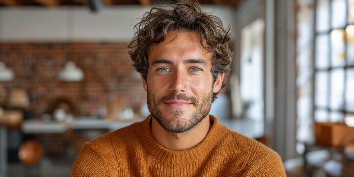 A positive and trustworthy young teacher, exuding confidence and happiness, with a stylish appearance.