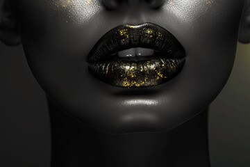 A woman's face with black and golden lips