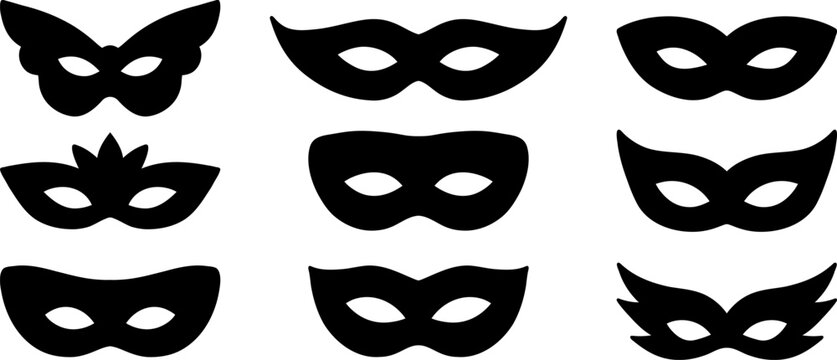 Carnival or masquerade mask silhouettes vector clip art set, isolated elements