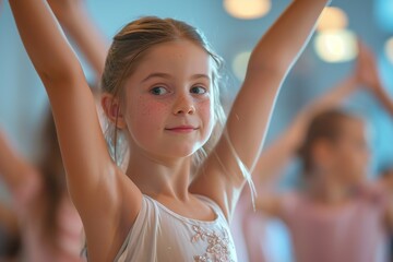 Happy children in stylish clothes dancing in choreography class - obrazy, fototapety, plakaty