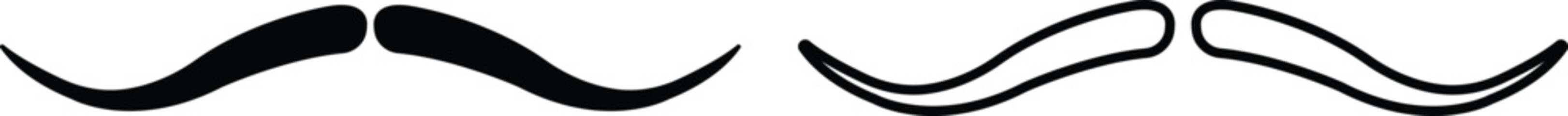 Hipster mustache icon set. Different flat or line vector collection isolated on transparent background. Black silhouette of adult man Italian moustache. Symbol of Fathers day.old facial hair styles.