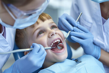 Dentist working at patients teeth in dental medical clinic