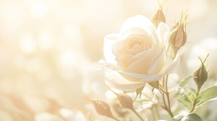 Romantic greeting card with tender Flowers, closer look on buds Roses. Banner, Illustration for Albums, notebooks