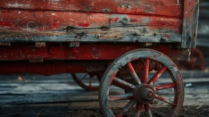 A detailed view of a red wagon with wheels. This versatile image can be used for various purposes