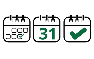 Simple calendar icons of different models for websites, blogs and graphic resources. Calendar icon with a specific day marked, day 31.