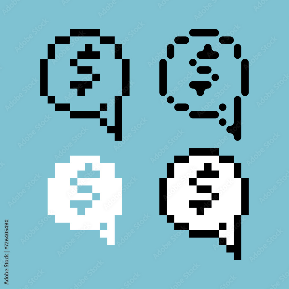 Poster pixel art outline set icon of dialog box money variation color. money box icon on pixelated style 8b