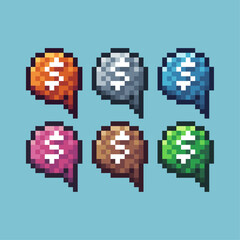 Fototapeta premium Pixel art sets icon of dialog box money variation color. Money box icon on pixelated style. 8bits perfect for game asset or design asset element for your game design. Simple pixel art icon asset