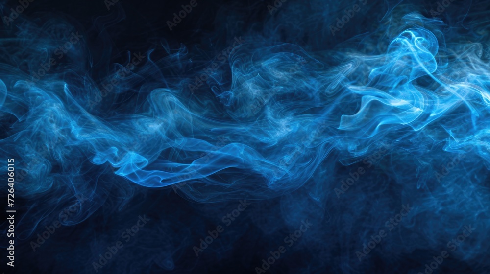 Poster blue smoke close up on a black background. ideal for creating a mysterious and atmospheric effect