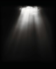 Graceful White Light Ray Descending from Above. light effect overlay isolated on black background