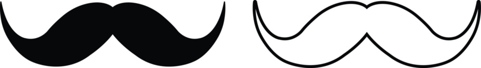 Hipster mustache icon set. Different flat or line vector collection isolated on transparent background. Black silhouette of adult man Italian moustache. Symbol of Fathers day.old facial hair styles.