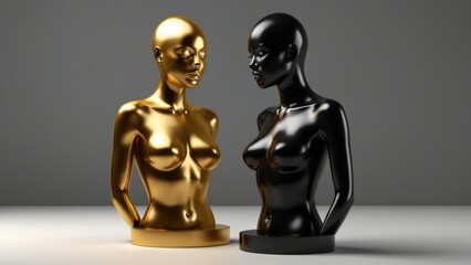 Obraz premium 3d render of fashion shop display stand, black female body part with Gold Paint or Liquid. generative, ai.