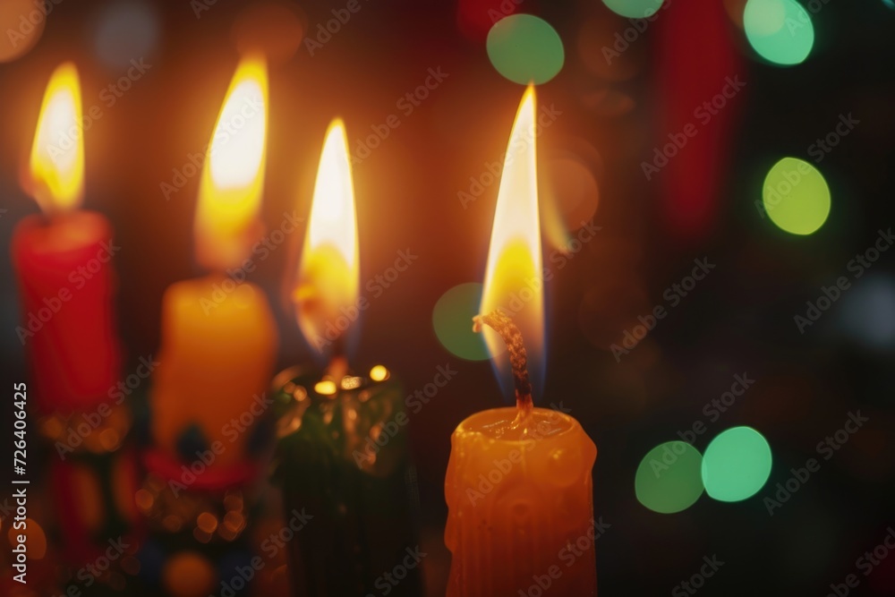 Poster a group of lit candles arranged closely together. perfect for creating a warm and cozy atmosphere