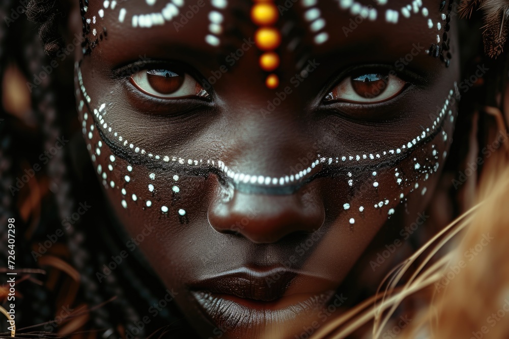 Poster a close up shot of a person with a painted face. this image can be used for various purposes such as
