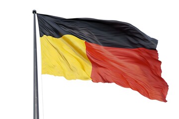 Black, yellow, and red flag waving against a clear backdrop. symbol of national pride. bold and vibrant. suitable for editorial use. AI