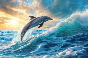 Fototapeta premium the picture of the dolphin jumping.