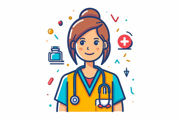 young professional nurse woman illustration