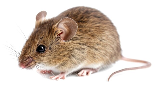 A brown mouse sitting on a white surface. Suitable for various uses