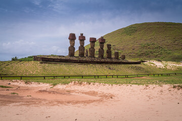 moais on Anakena beach, Rapa Nui, on Easter Island