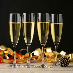 Festive Champagne Flutes With Festive Party Background