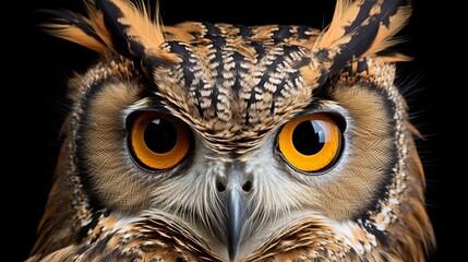 Majestic owl portrait isolated on black background, stunning wildlife photography.