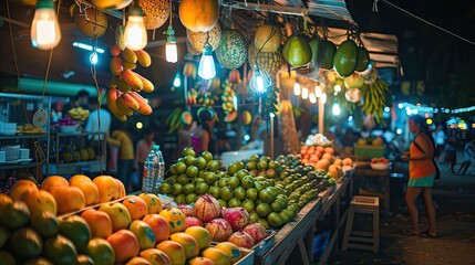Fruit Fest Evening Bazaar Under the Lights - obrazy, fototapety, plakaty