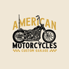 Custom  American motorcycle label in vintage style, isolated vector illustration. Motorbike vector template for t-shirt design.