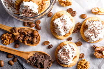 Nut cookies. Homemade shortbread cookies with meringue. On the pastry table.
