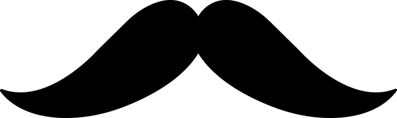 Hipster mustache icon flat vector isolated on transparent background. Black silhouette of adult man Italian moustache. Symbol of Fathers day.old facial hair style.