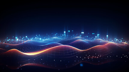 Digital technology blue rhythm wavy lines abstract graphic poster web page ppt background