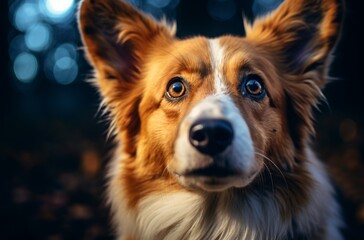 A loyal collie with a rich brown snout gazes intently, embodying the loving and faithful nature of canines
