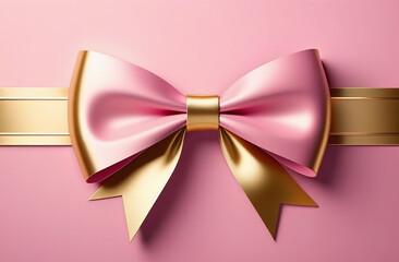 Pink volumetric background with a gold bow