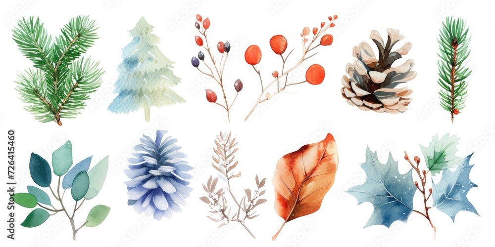 Poster a collection of various leaves and branches. versatile for use in nature-themed designs