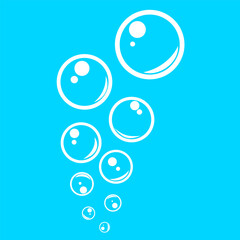 Soap bubble vector icon on blue background. Balloons in the water of various different sizes.