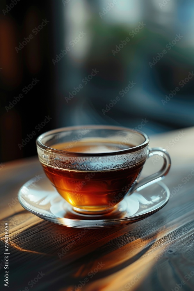 Aufkleber a cup of tea sitting on a saucer. perfect for adding a touch of warmth and relaxation to any project