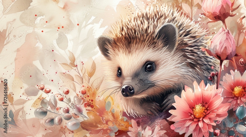 Poster a painting of a hedge surrounded by vibrant flowers. perfect for adding a touch of nature to any spa