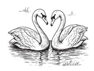 Two swans sketch. Hand drawn vector © BigJoy