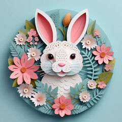 Paper cut illustration of colorful easter rabbit