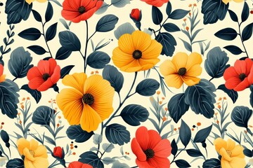 Flat floral spring seamless pattern design. Ideal for textile, wallpaper, fabric prints or wrapping paper