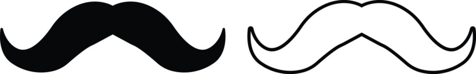 Hipster mustache icon set. Different flat or line vector collection isolated on transparent background. Black silhouette of adult man Italian moustache. Symbol of Fathers day.old facial hair styles.