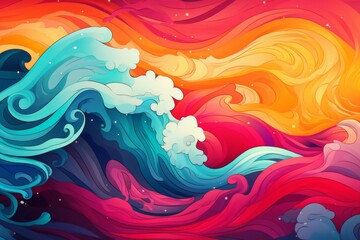 Abstract background for asian american and pacific islander heritage month in tropical and asian colors and waves