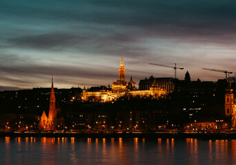 Naklejka premium The beautiful evening lights of Budapest