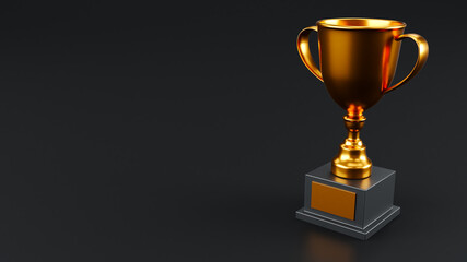 3D render of Winner Gold Trophy isolated on dark background, trophy cup isolated