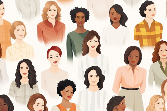 Illustration of a diverse group of women. Concept of a diverse and multiethncial community. International Women's Day concept.