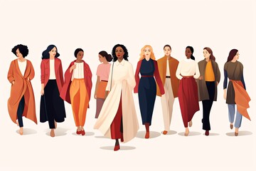 Obraz premium Illustration of a diverse group of women. Concept of a diverse and multiethncial community. International Women's Day concept.
